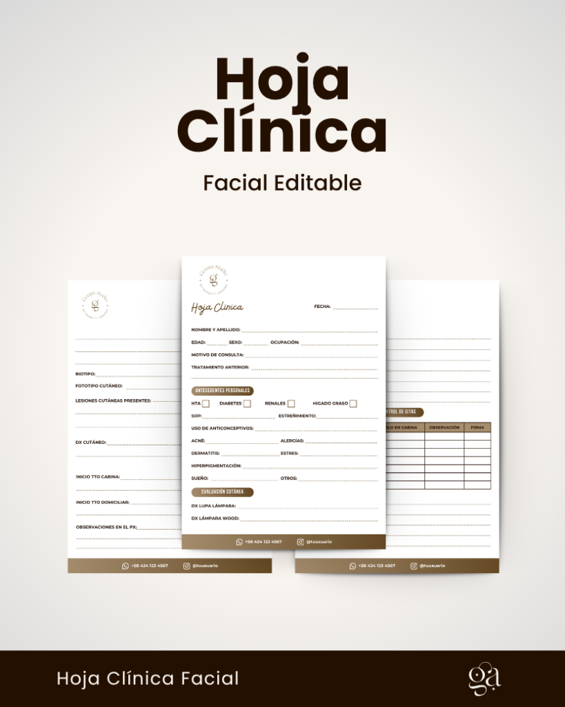 PLANTILLA EDITABLE HISTORIA CLINICA FACIAL + RECIPE